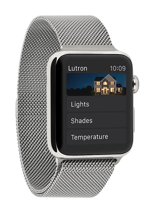 Lutron App Home Screen on Apple Watch with Milanese Loop Angle View