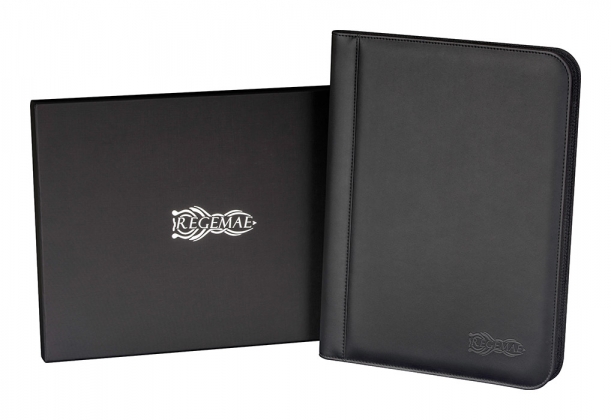 Product Photograph of a Black Leather Padfolio and Giftbox